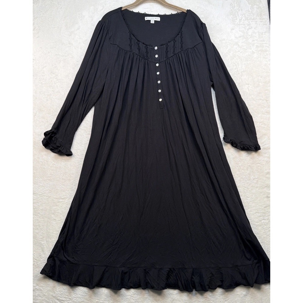 Eileen West Black Waltz Nightgown Womens XL Prairie Cottagecore Sleep Gown